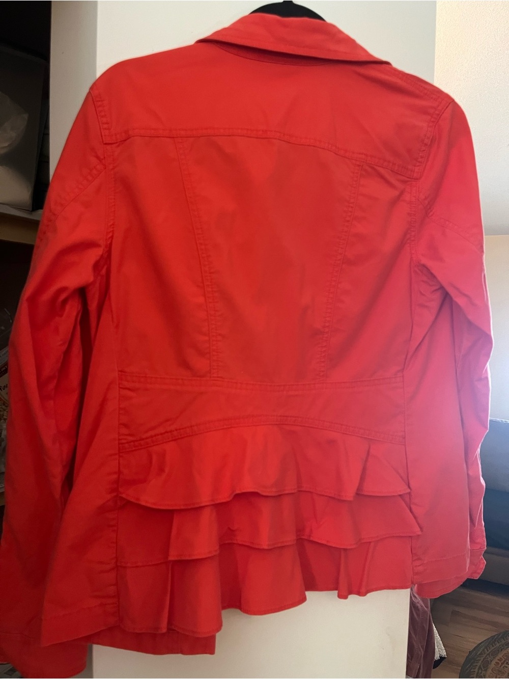 CAbi Style #727 Taylor Utility Jacket Ruffle Back Lobster Orange Sz Medium M - Picture 6 of 7